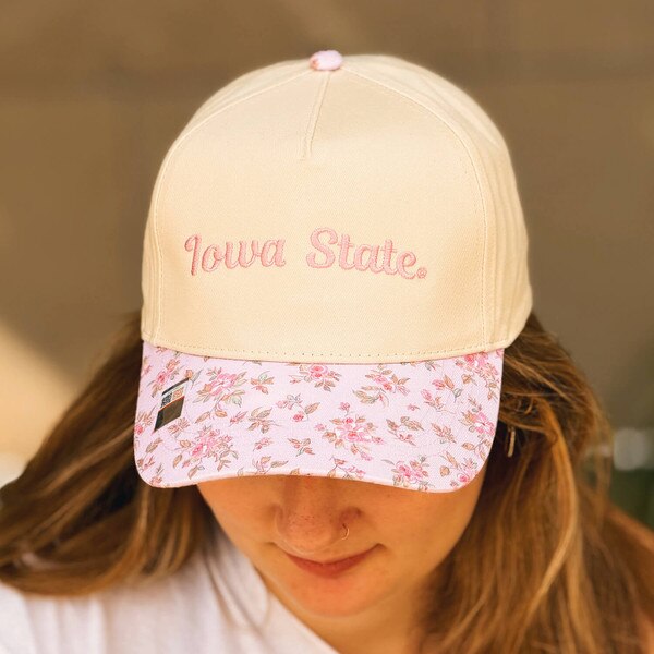 Ponyflo Iowa State Cream and Floral Hat front